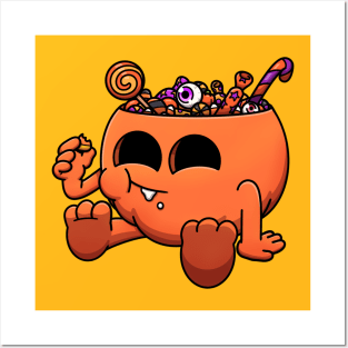 Cute Pumpkin Eating Halloween Candy Posters and Art